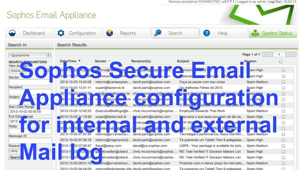 Sophos Secure Email Appliance configuration for internal and external log, View Sophos email